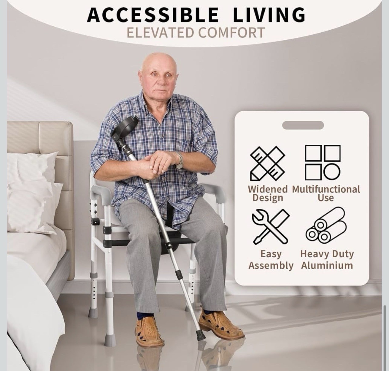 Adjustable Medical Bedside Commode Chair with Padded Backrest, Drop Arm Support