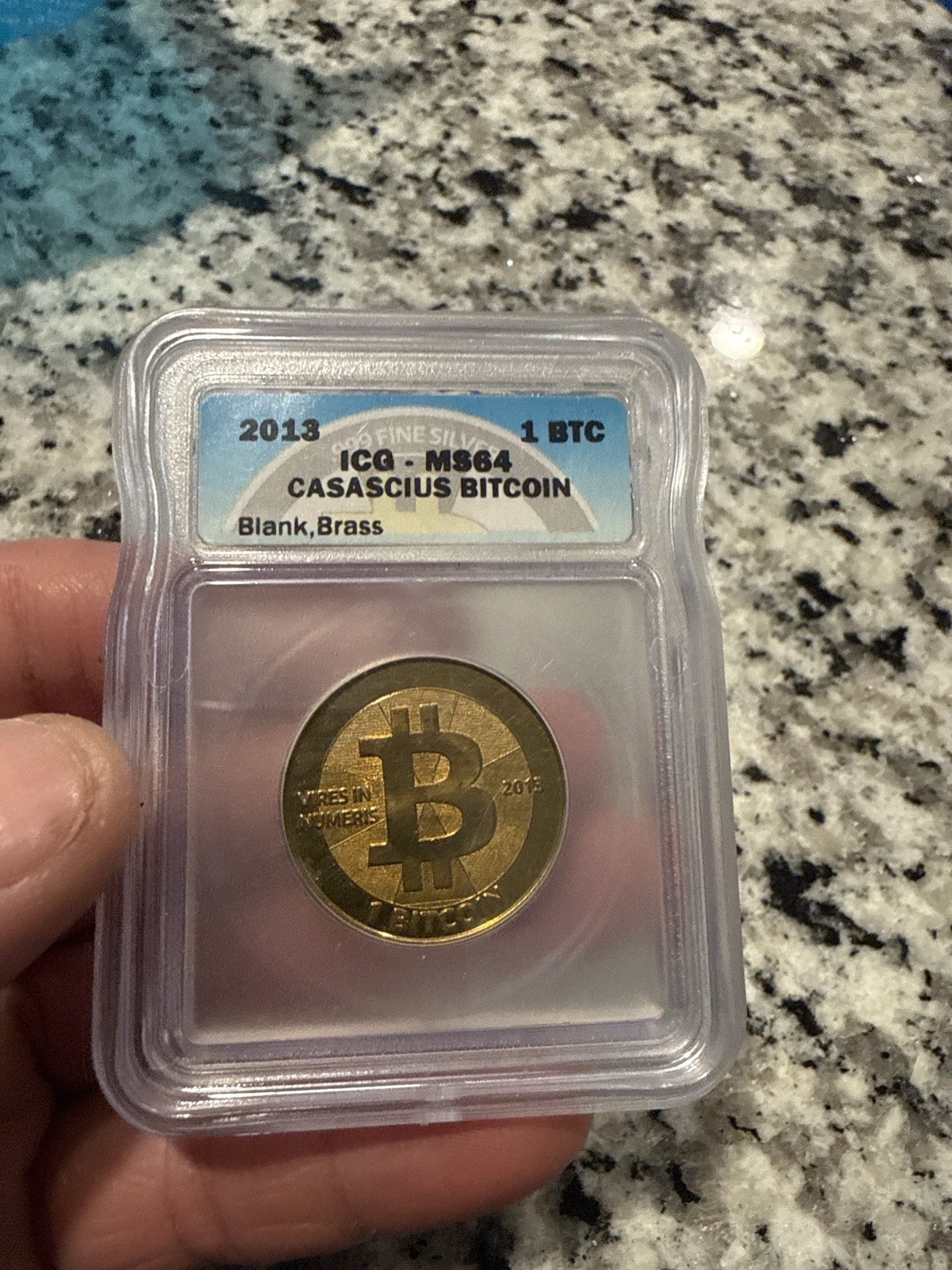 Casascius Bitcoin 1 BTC Blank Brass 2013 ICG MS64 Crypto-Collectible