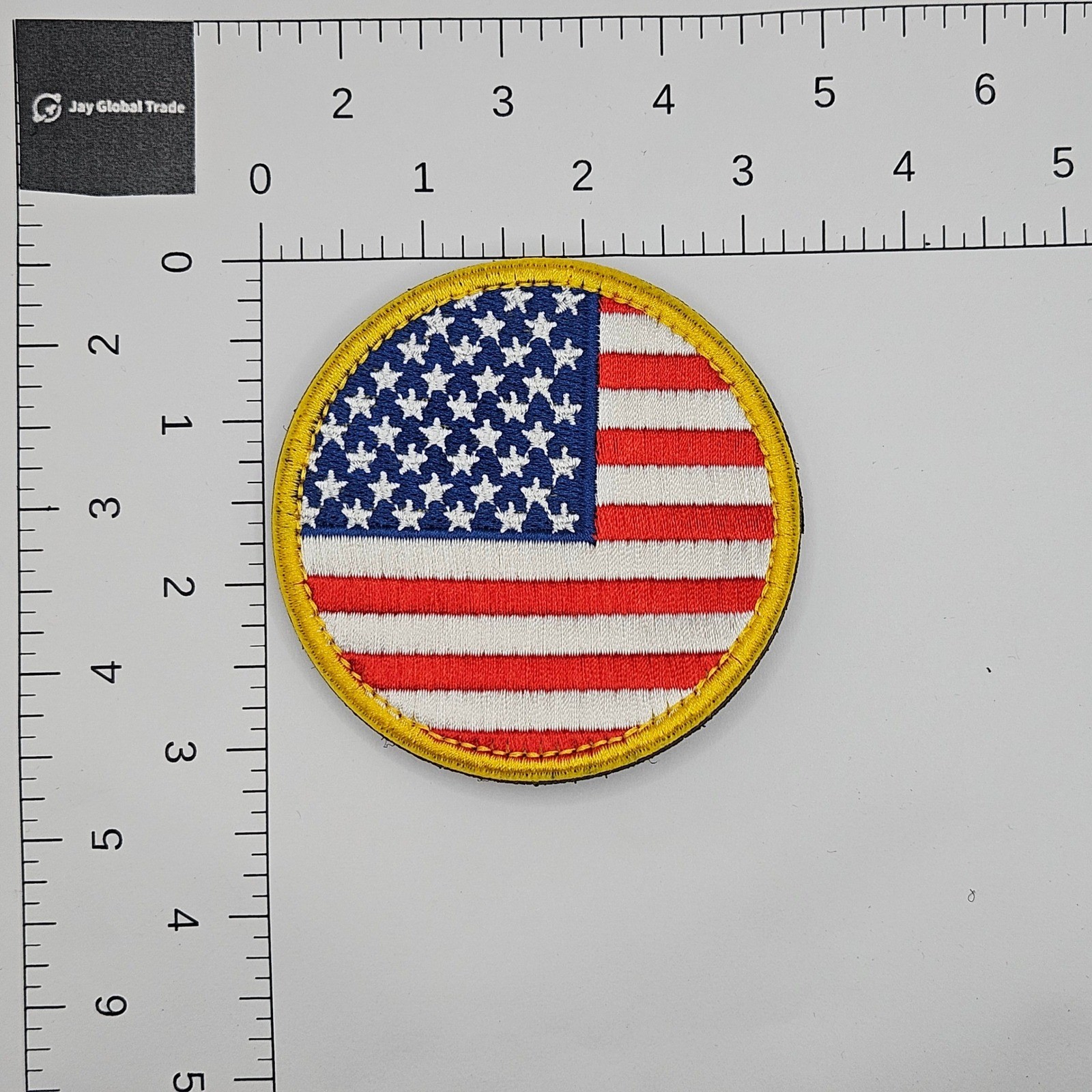 American Flag Round Patch Hook and Loop Tactical USA Embroidered Yellow Border