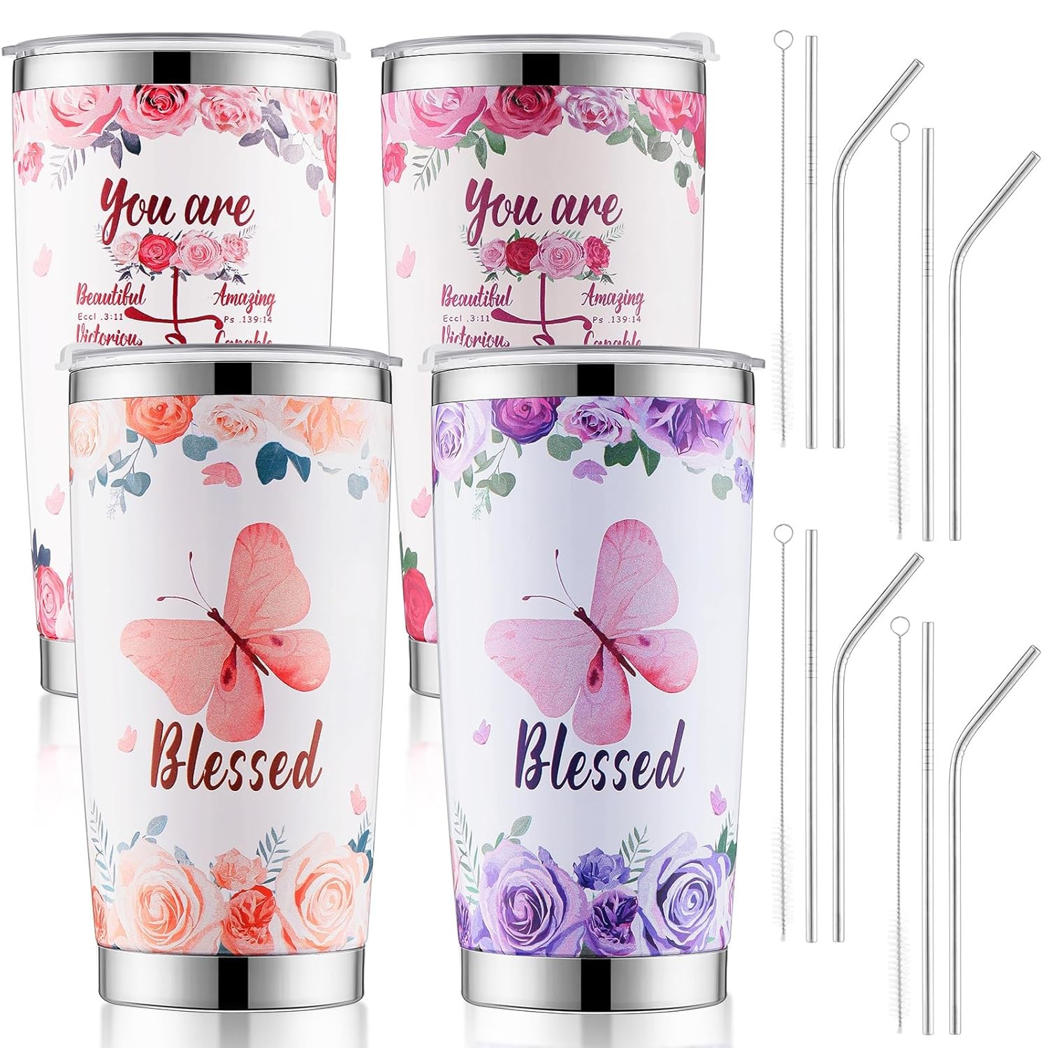 Gejoy 4 Pcs Mother Day Gift Tumbler for Women Bible Verse Religious Tumbler 20 o