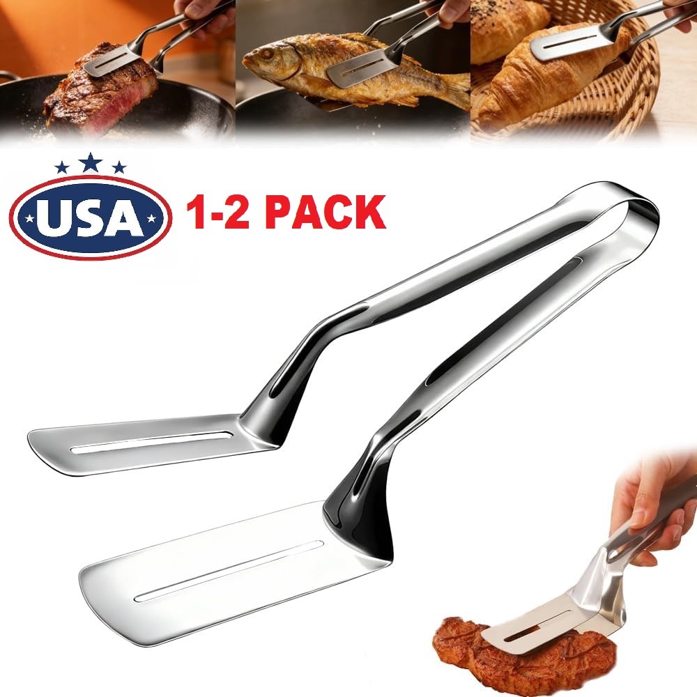 1/2× Kitchen Stainless Steel Steak Clamp Food Clip Tongs Meat BBQ Cooking Tool