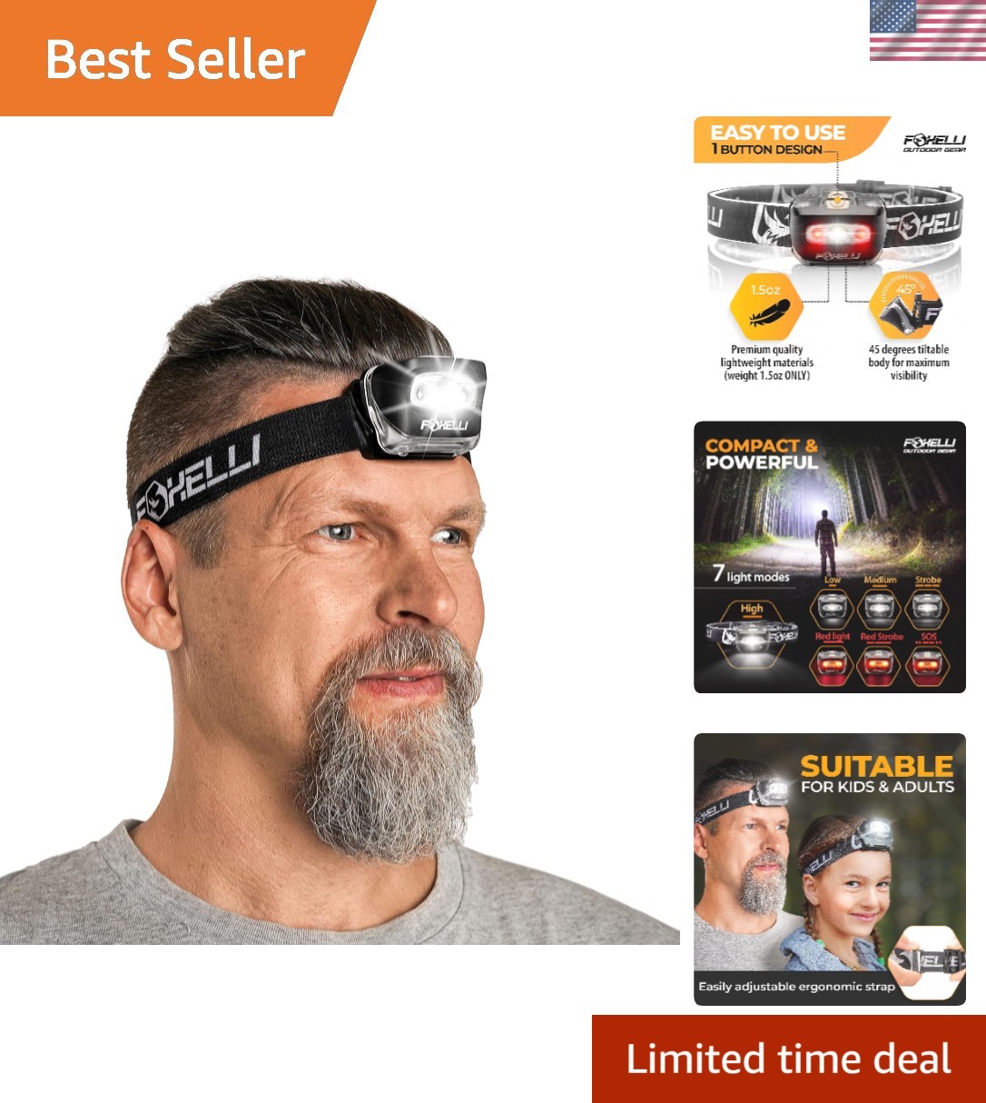 Super Bright LED Headlamp with Adjustable Band - Perfect for Running & Camping