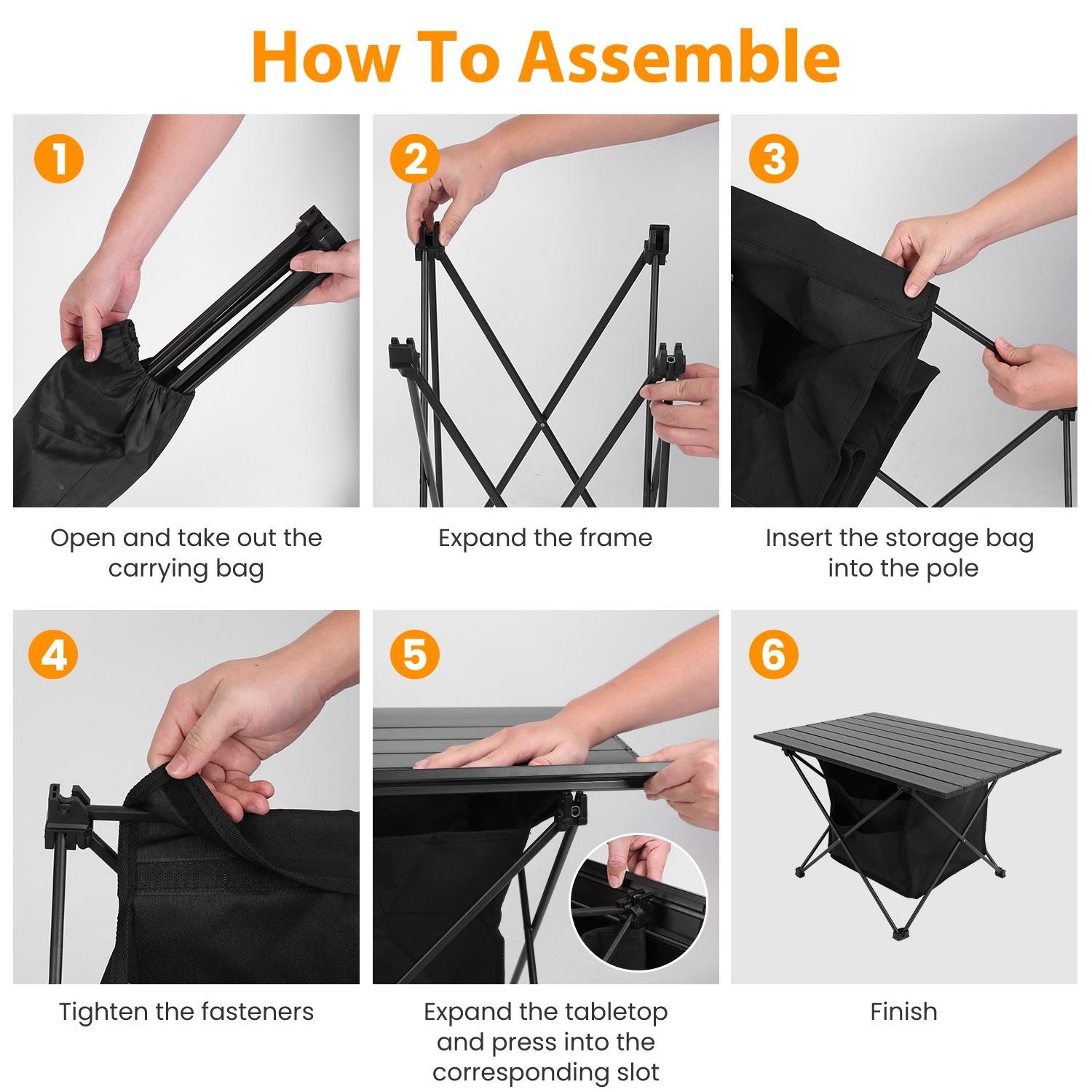 Foldable Camping Table Portable Rustproof Aluminum Alloy Roll-Up Table w/ Basket