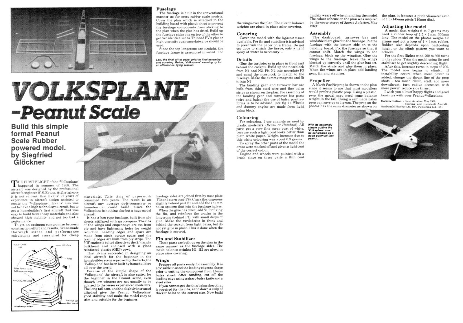 Peanut Scale Model Airplane Plans (FF): Volksplane 13" RP [S. Glockner]
