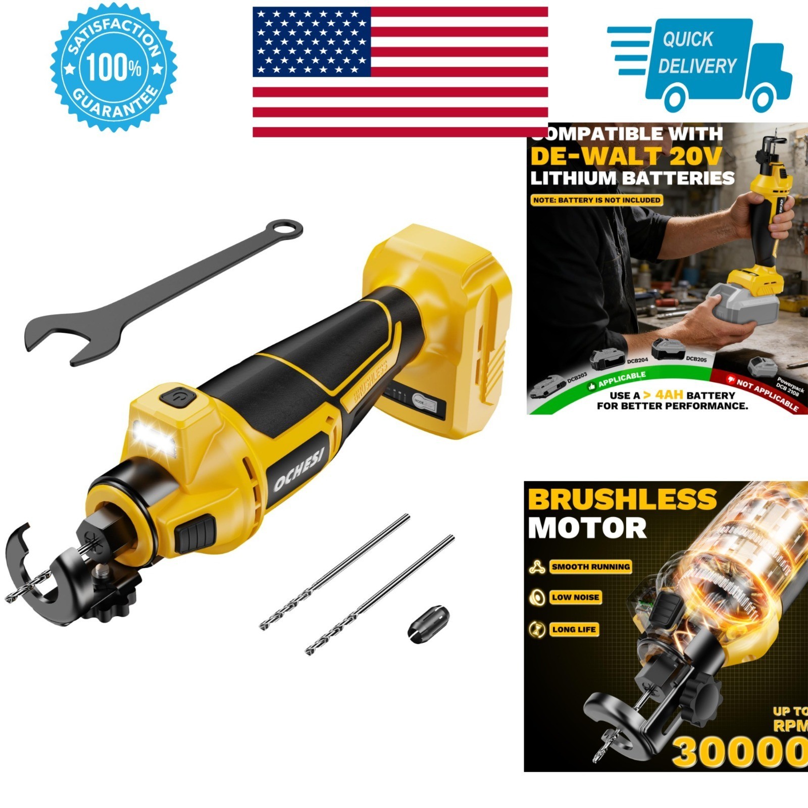 GUNOZE Cordless Drywall Cut-Out Tool, 3 Speed Brushless Rotary Saw
