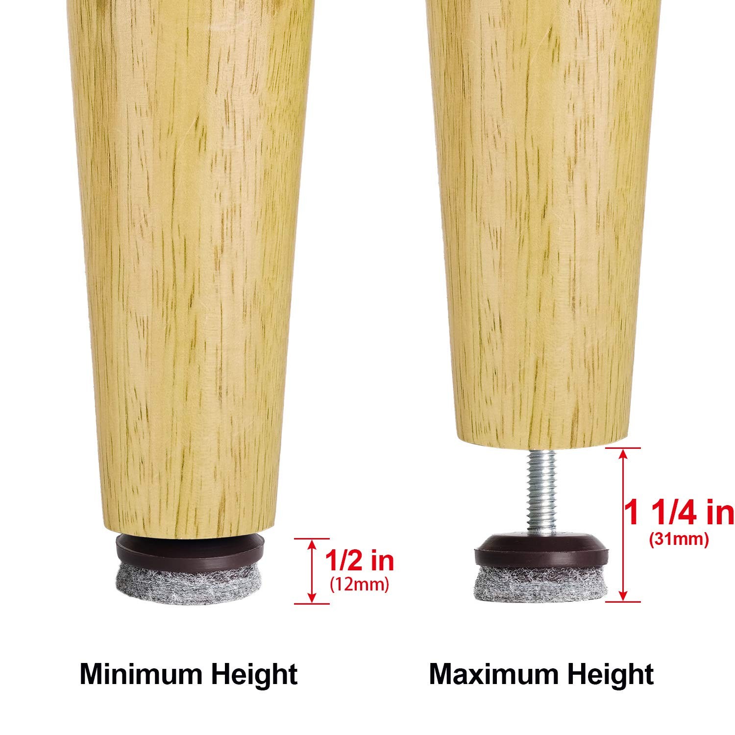 12 Pack Furniture Levelers Table and Chairs Leveling Feet with High Density Felt