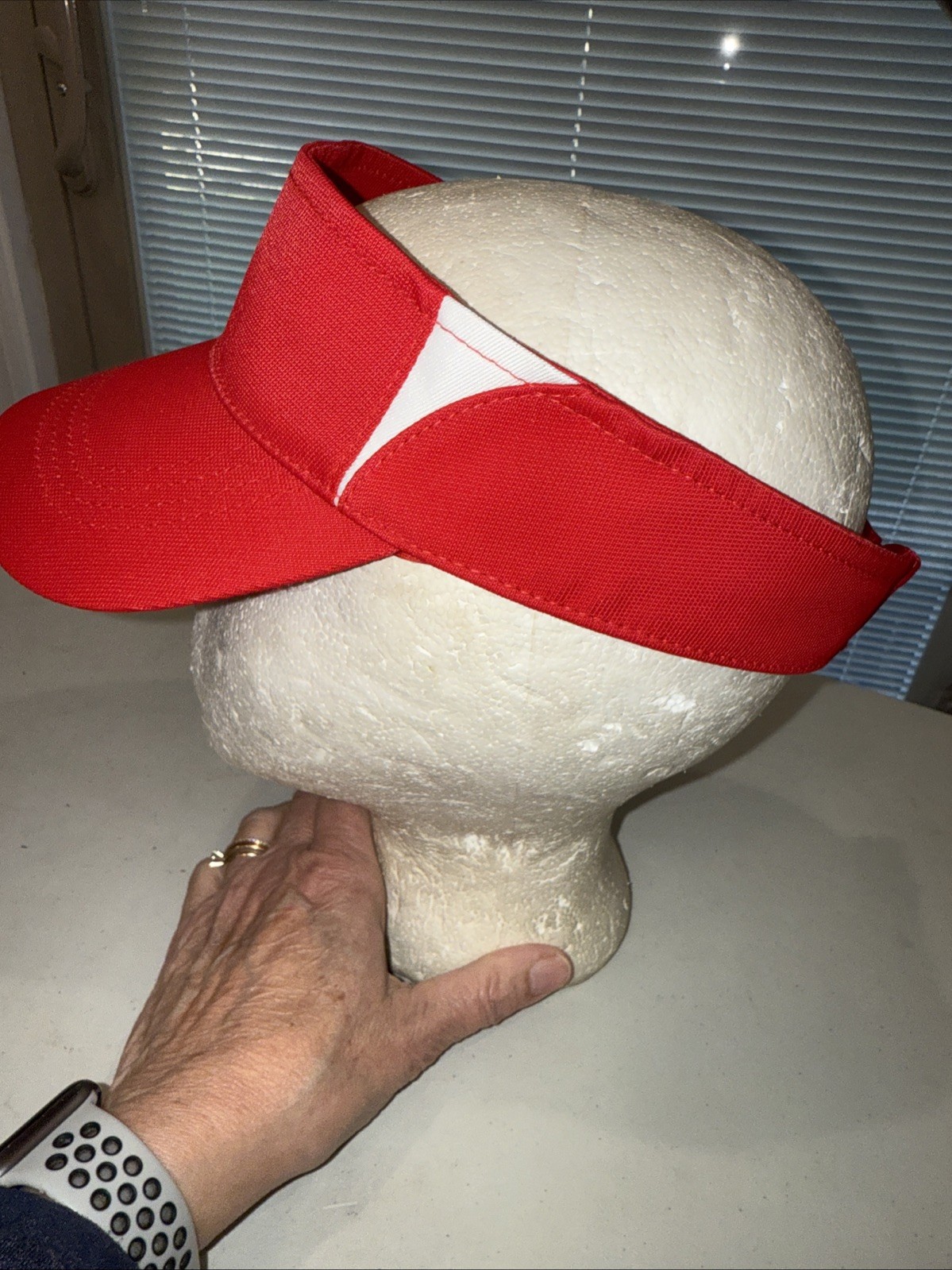Sport-Tek Red Visor w White Accents Nylon Cotton Hook Loop EUC
