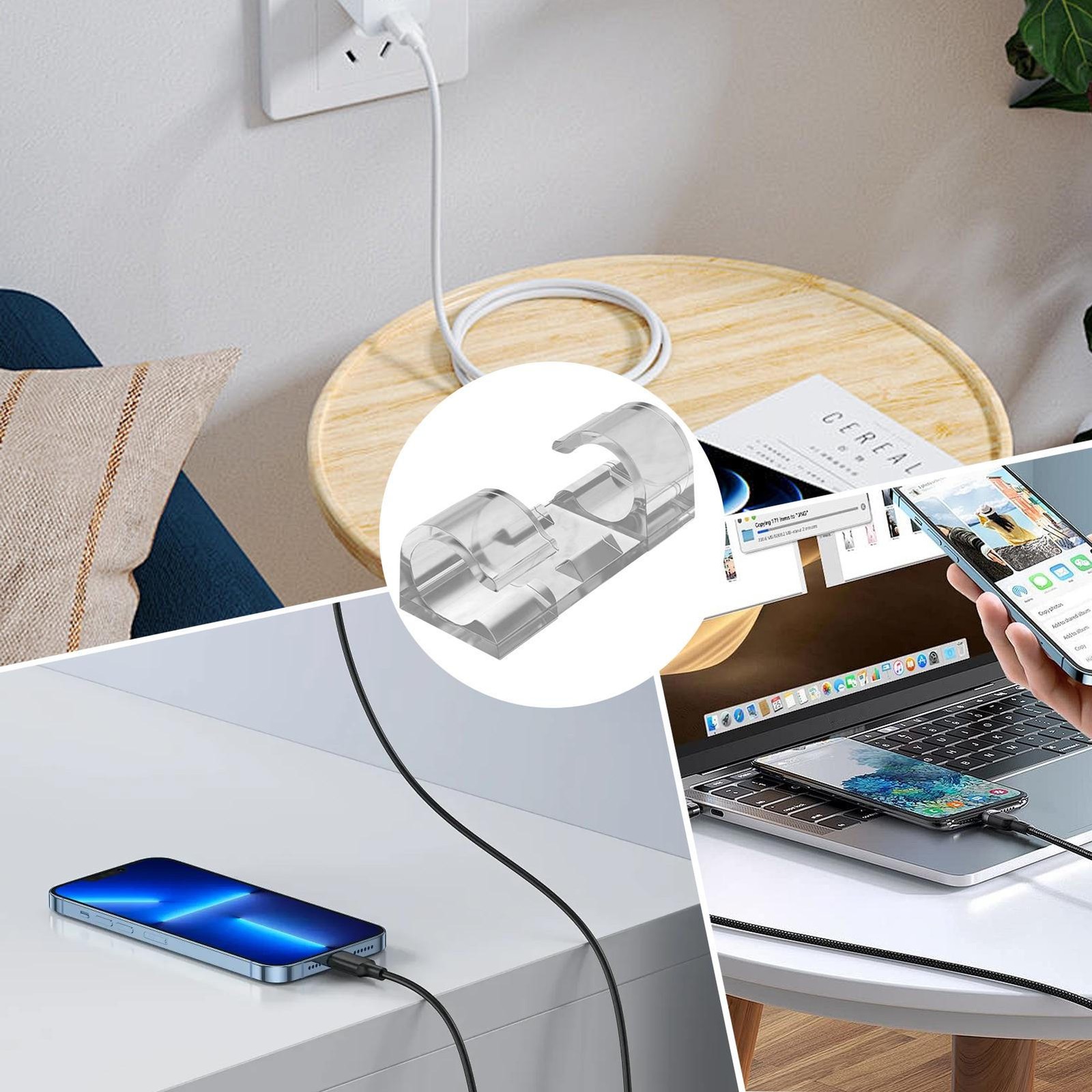 USB Cable Wire Cord Clip No Drilling Transparent Multi-Model Under Desk