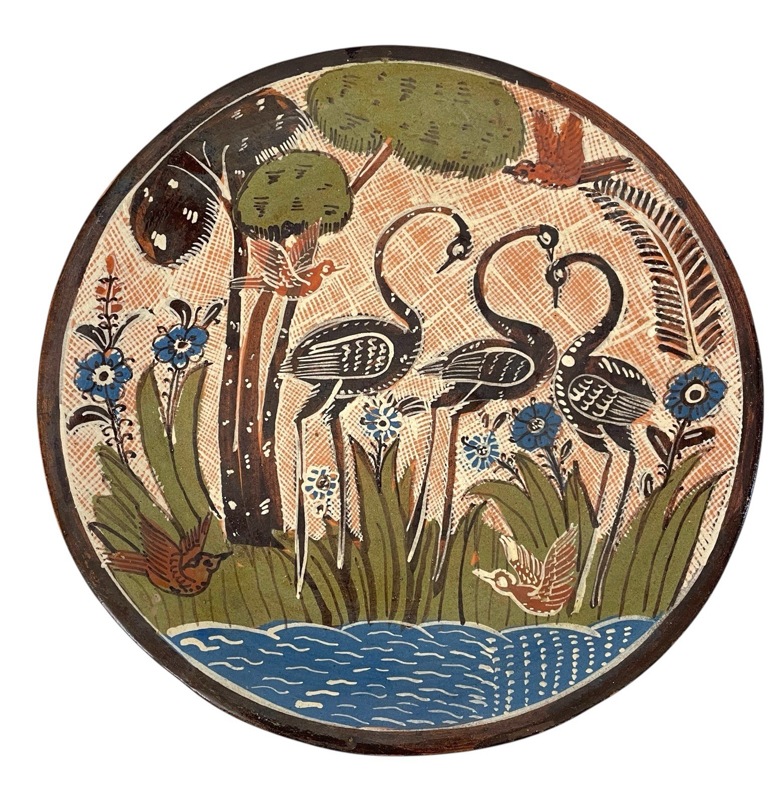 Decorative Mexican Terracotta Plate 11.5” Hand-Painted  And Signed