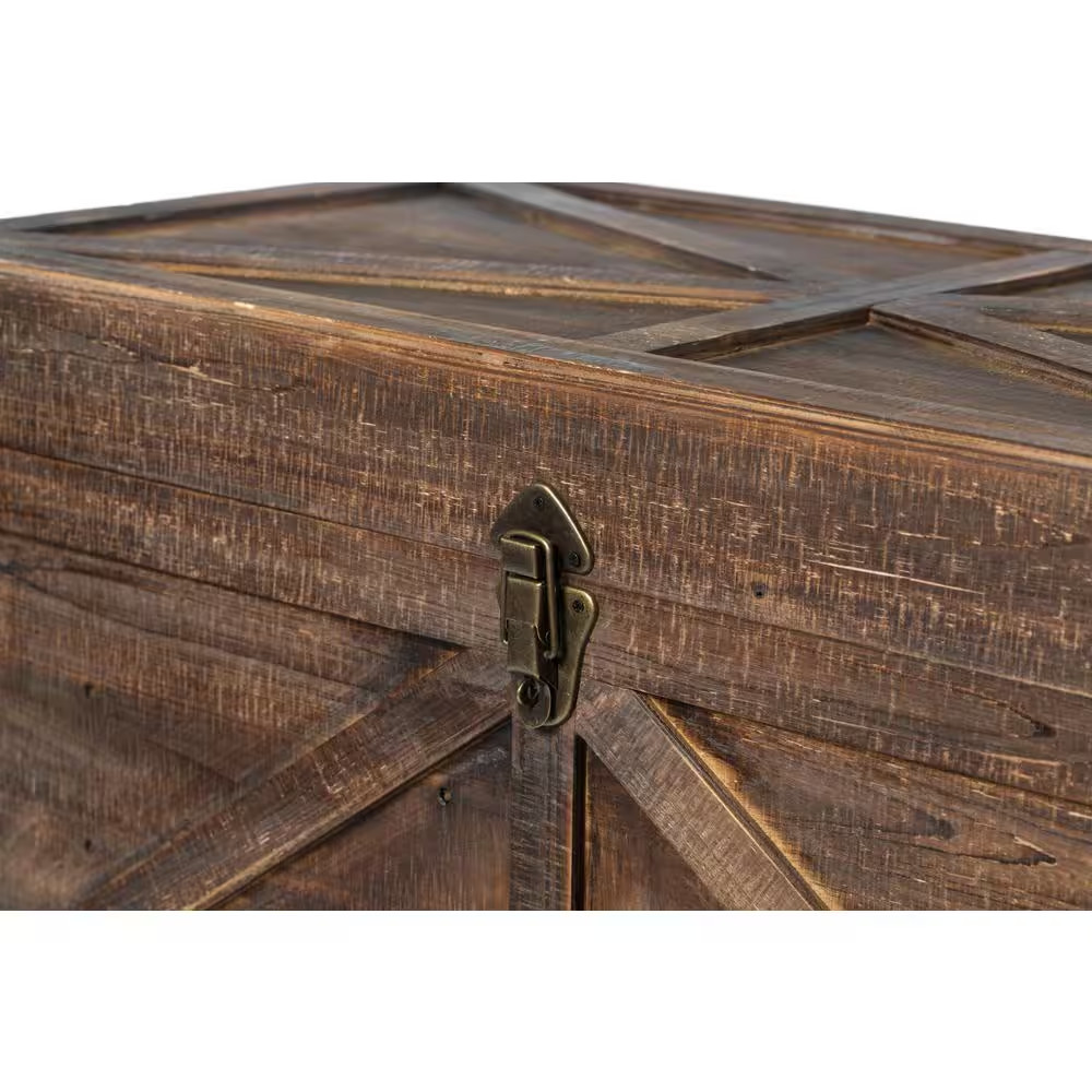 Brown Large Wooden Lockable Trunk Farmhouse Style Rustic Design Lined Storage Ch