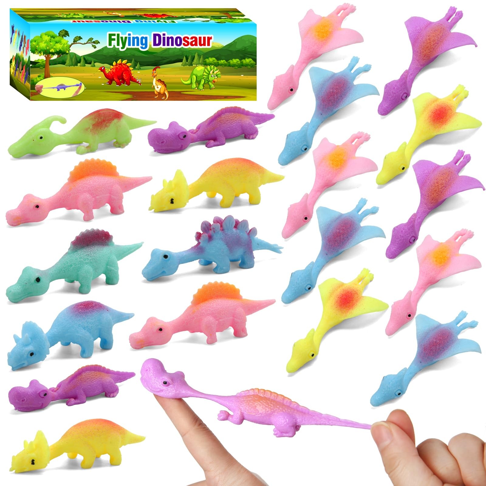 20 Pcs Slingshot Dinosaur Finger Toys, Flying Dinosaur Party Favors for Kids,...