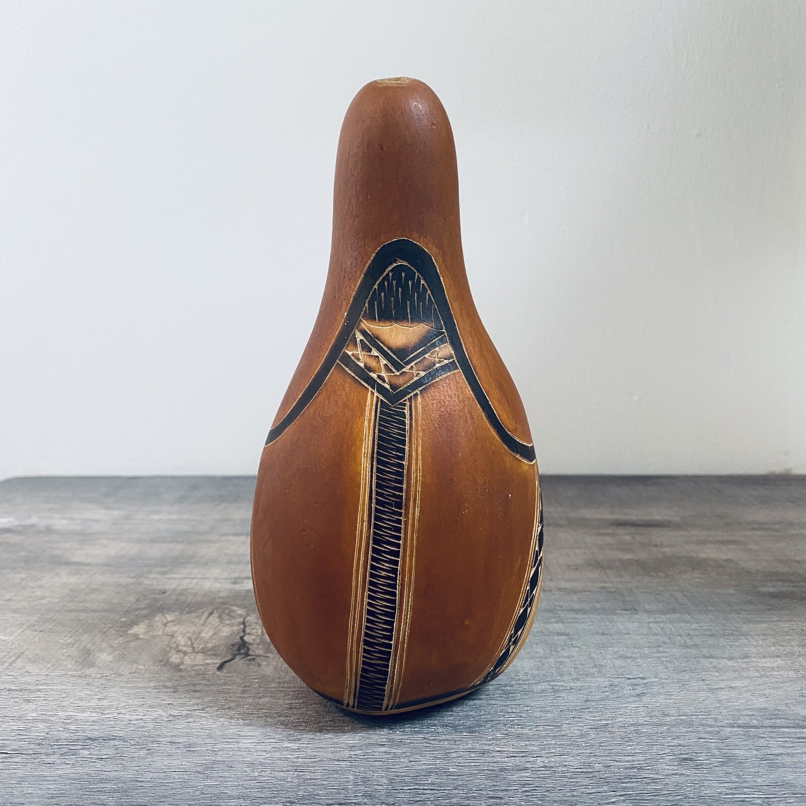Hand Carved Peruvian Man Gourd Artisan Made in Peru Brown