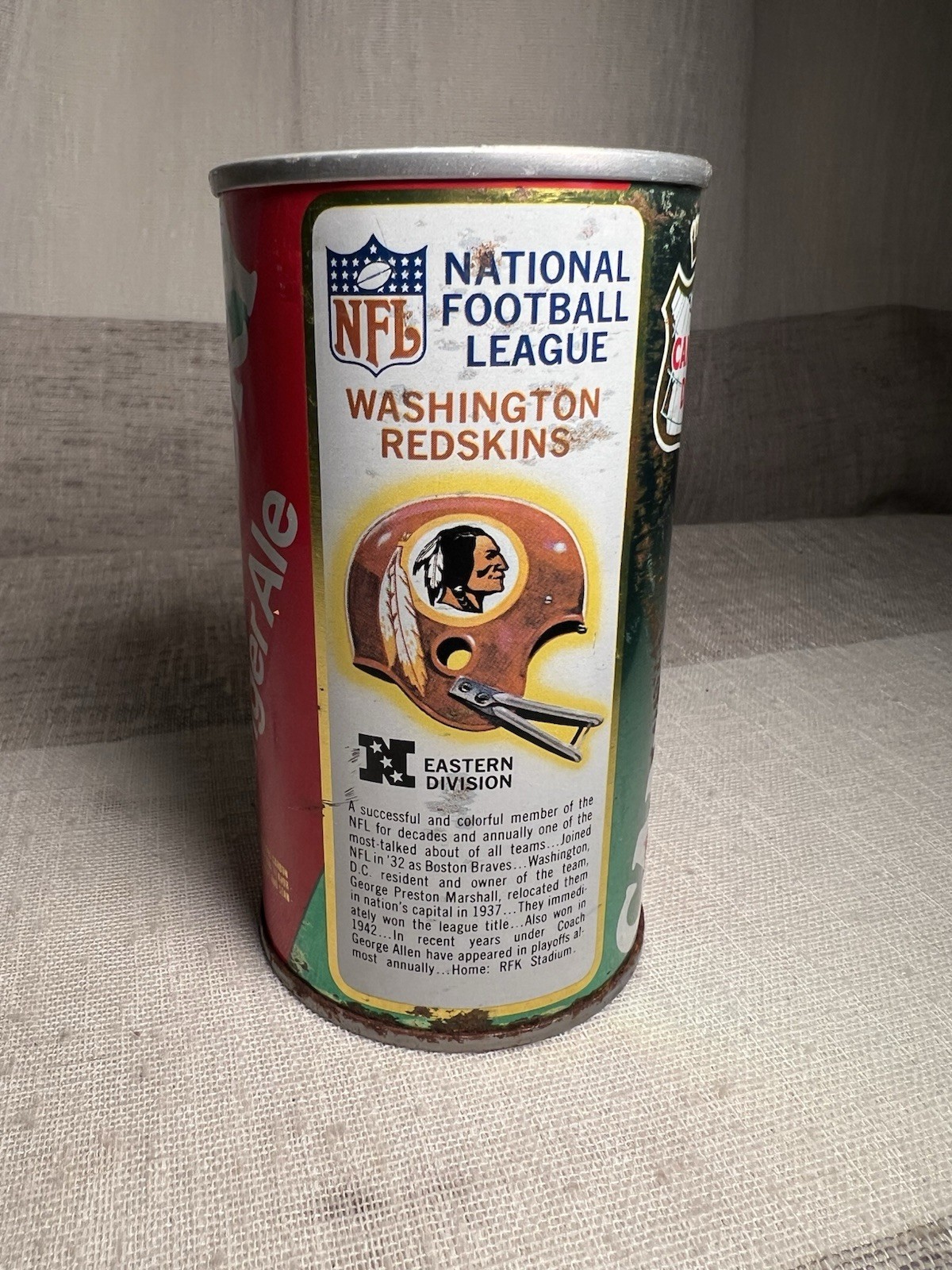 CANADA DRY GINGER ALE WASHINGTON REDSKINS STRAIGHT STEEL HELMET CAN