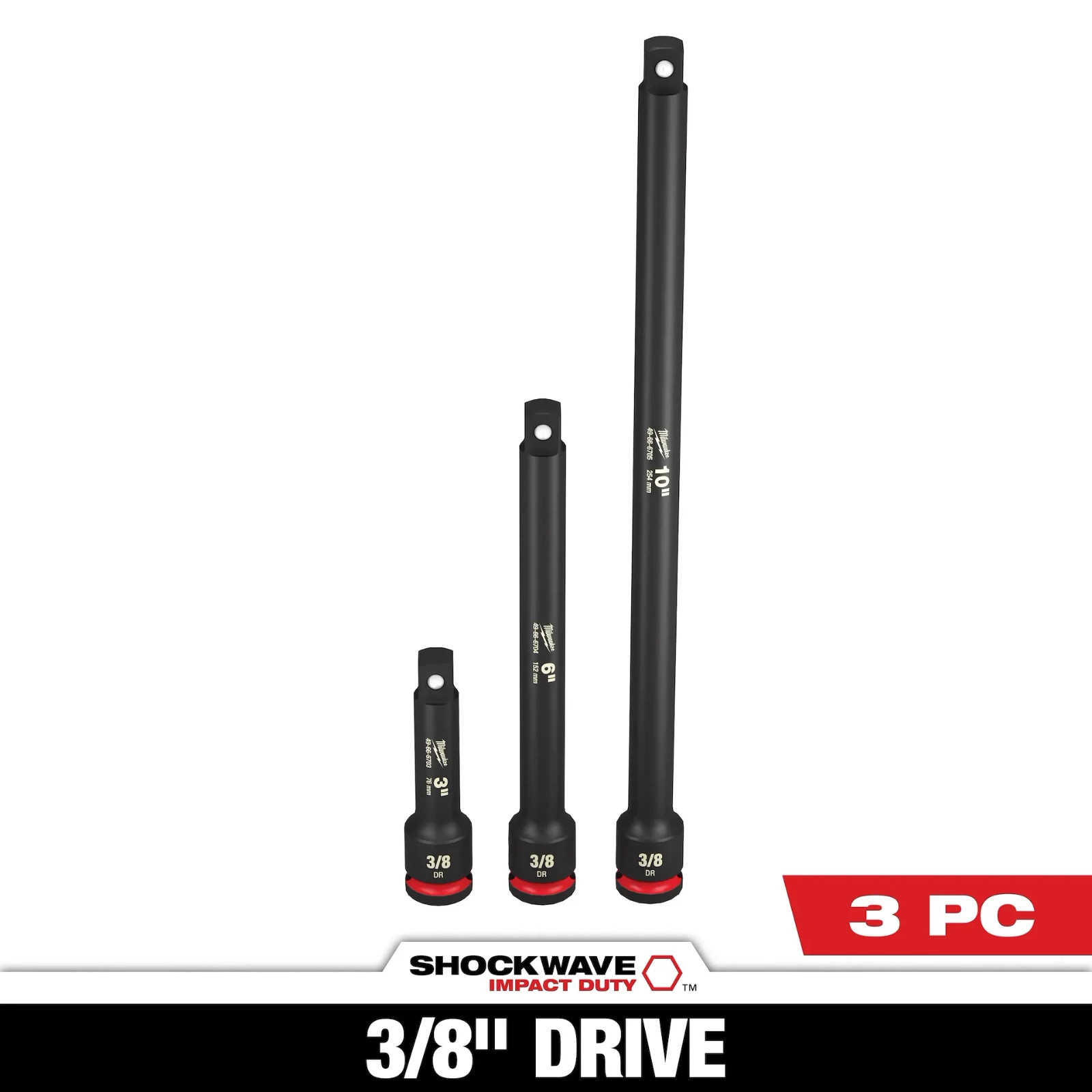 Milwaukee 49-66-6714 3Pc Shockwave Impact  3/8Dr Ext Set  Authorized USA Dealer
