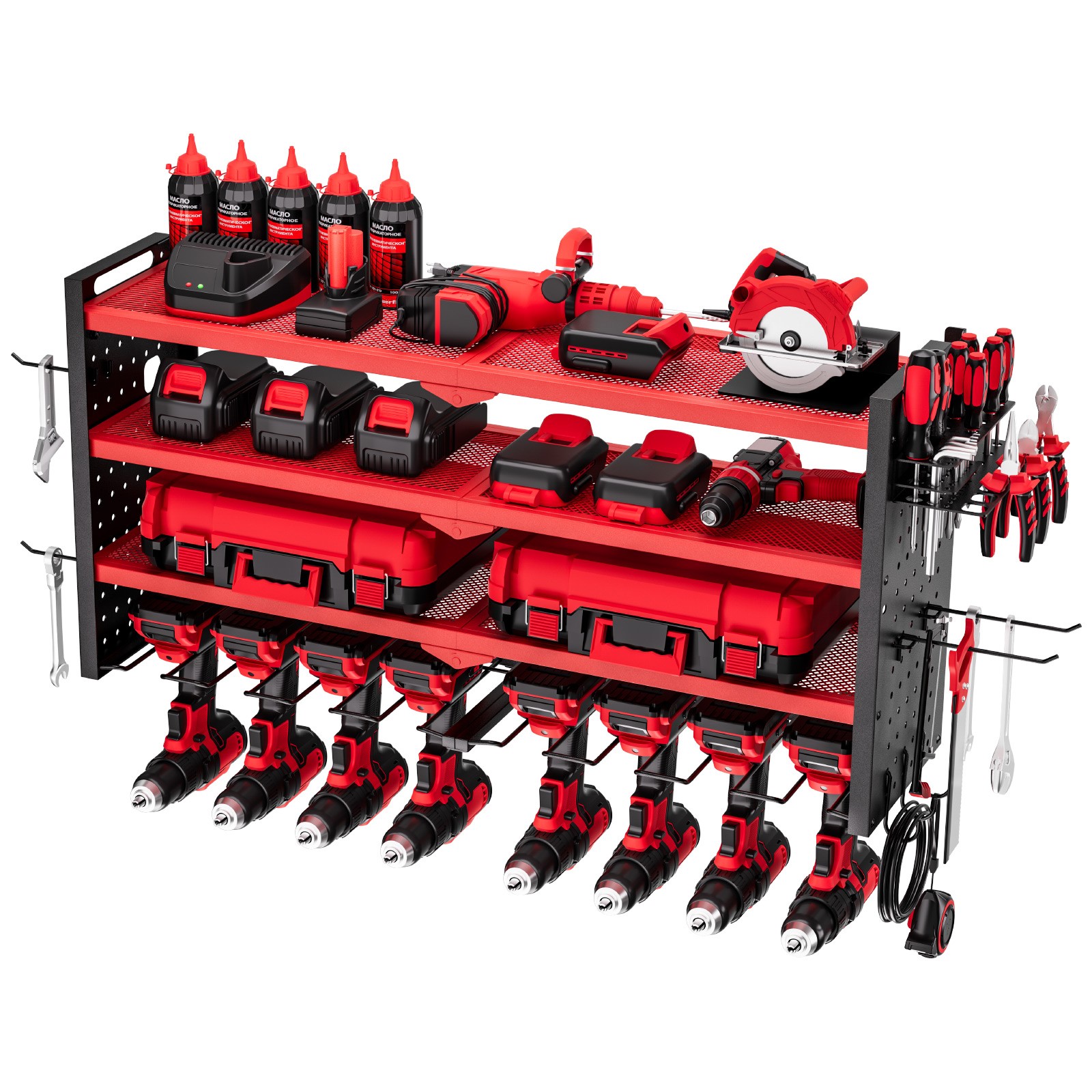 VEVOR Power Tool Organizer Wall Mount 4-Layer Drill Storage Rack 8 Drill Holders