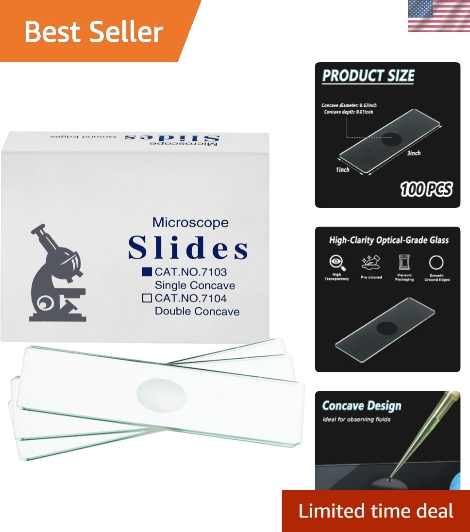 Single Depression Concave Microscope Slides, 100 Count – Ideal for Science Class
