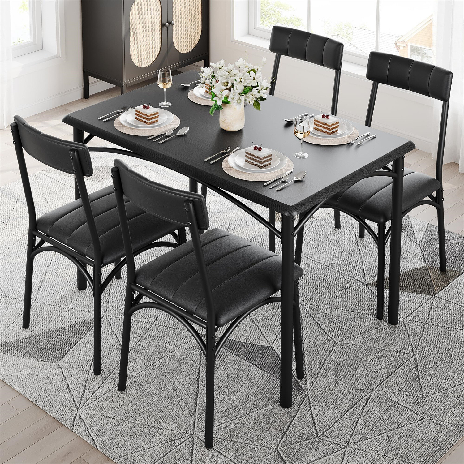 🔥Dining Table Set Kitchen Table and Chairs Metal and Wood Upholstered Dining Se