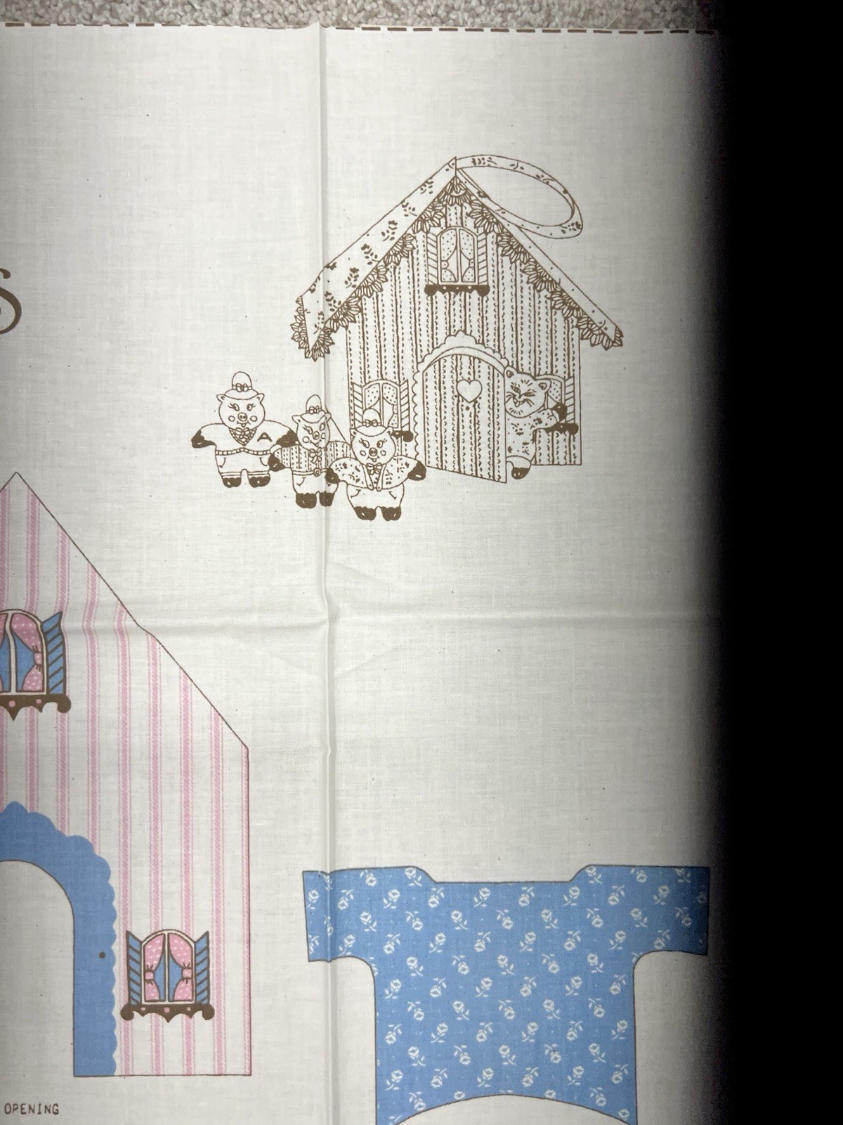 Springs Ind THREE LITTLE PIGS & WOLF & HOUSE Cut & Sew FABRIC PANEL