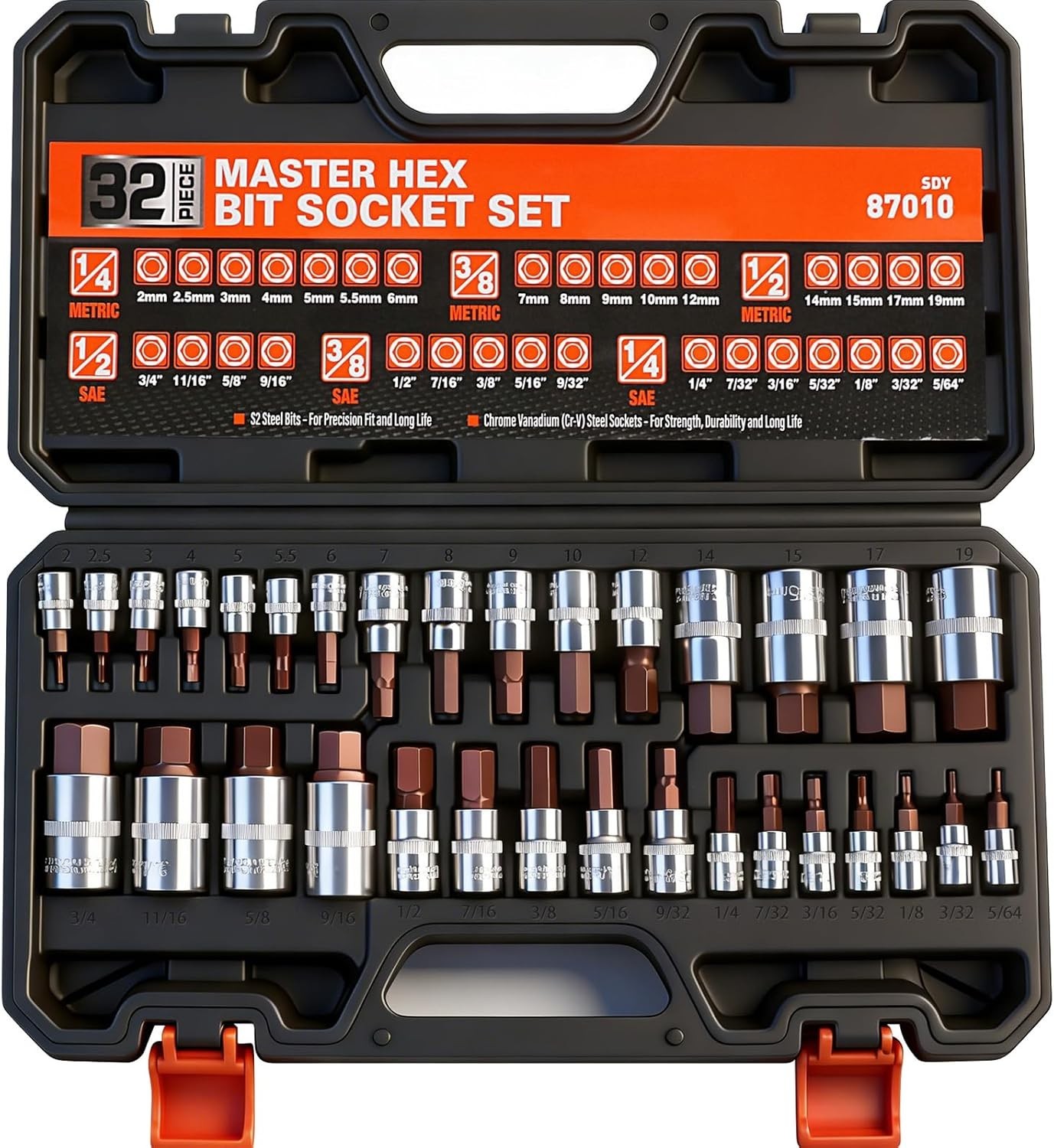 High Torque Master Hex Bit Socket Set, 32-Piece SAE & Metric Allen Socket Set...