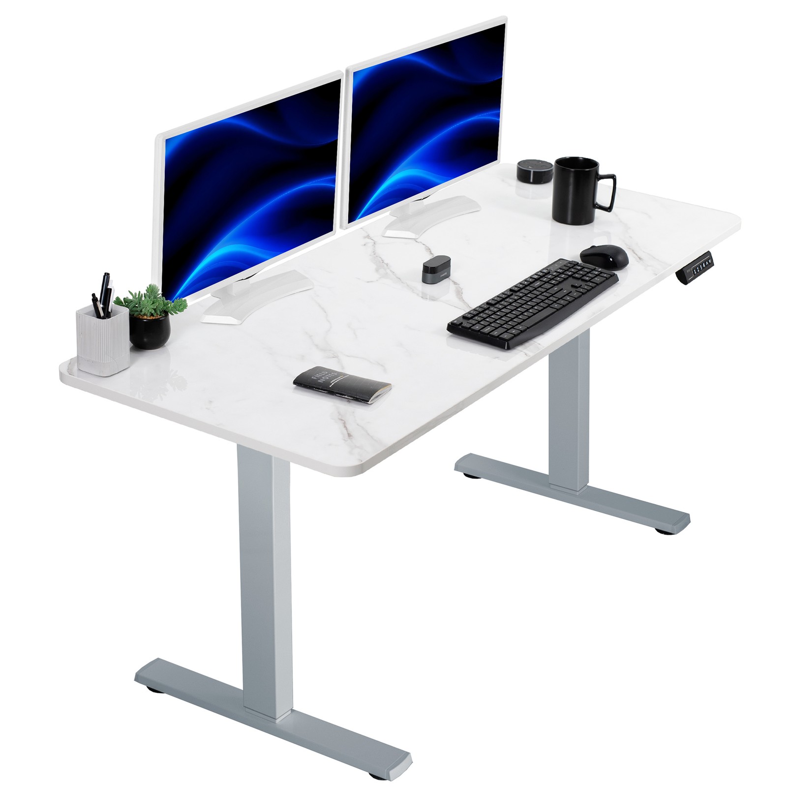 VIVO Electric 60” x 24” Stand Up Desk, White Marble Dry Erase Top, Gray Frame