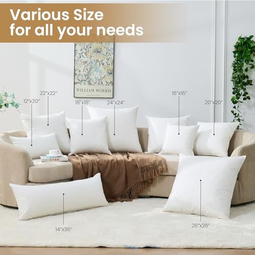 14x36 Pillow Inserts Set of 2, Down Feather Throw Pillow Inserts, Decorative