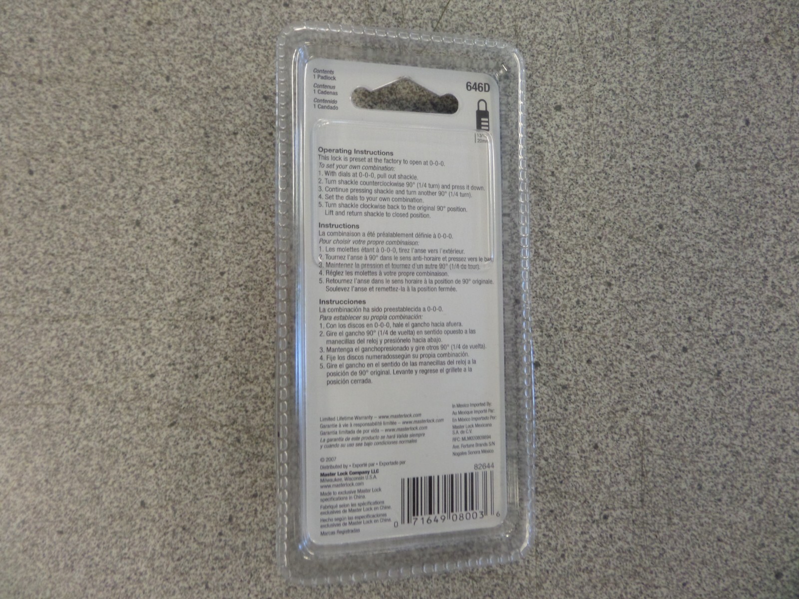MASTER 646D RESETTABLE 3 NUMBER COMBINATION PADLOCK