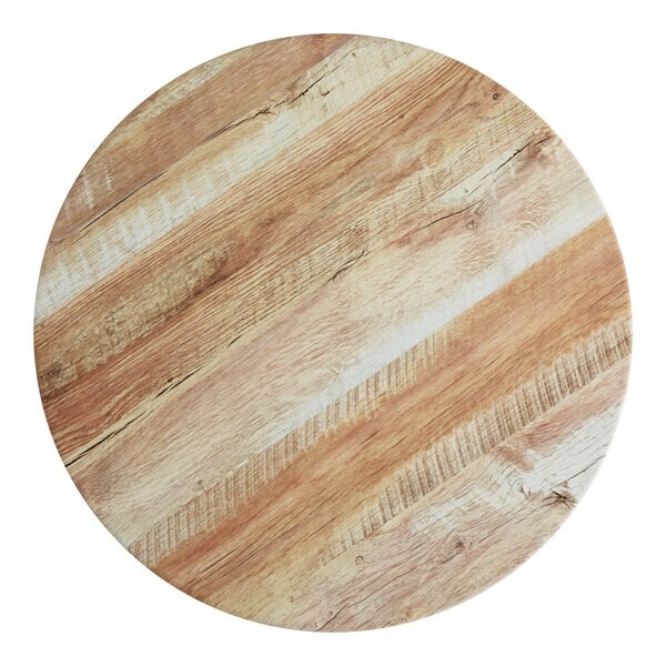 30'' Round Restaurant Table Top with Barnwood Laminate Top Finish