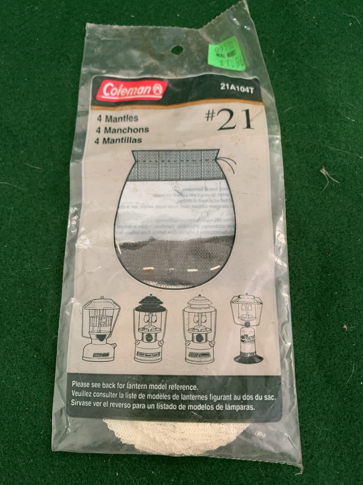 Pack of 2 Coleman Insta-clip #21 Lantern Mantles. Model 21B122 NOS