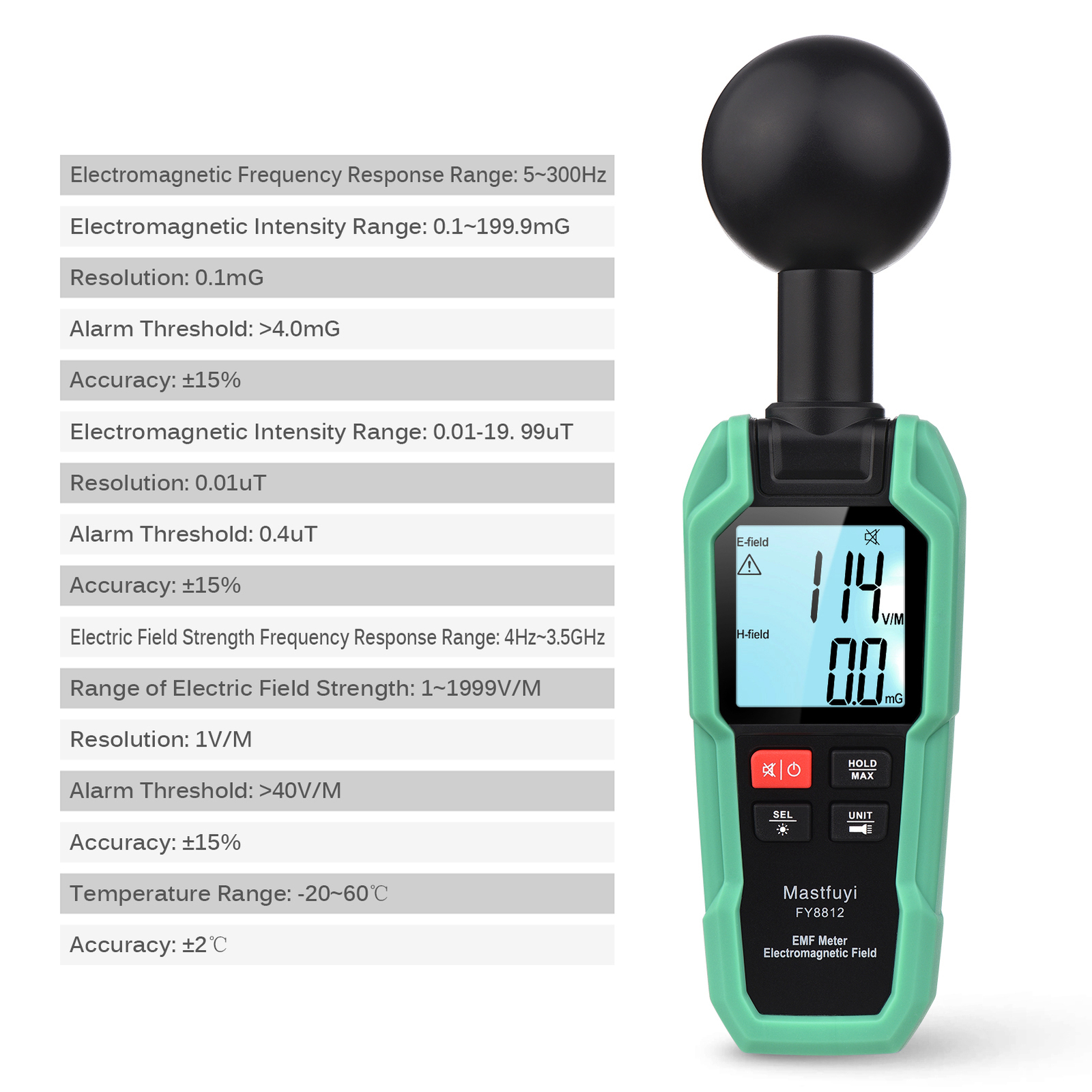Mastfuyi EMF Meter Electromagnetic Field Tester High E5E2
