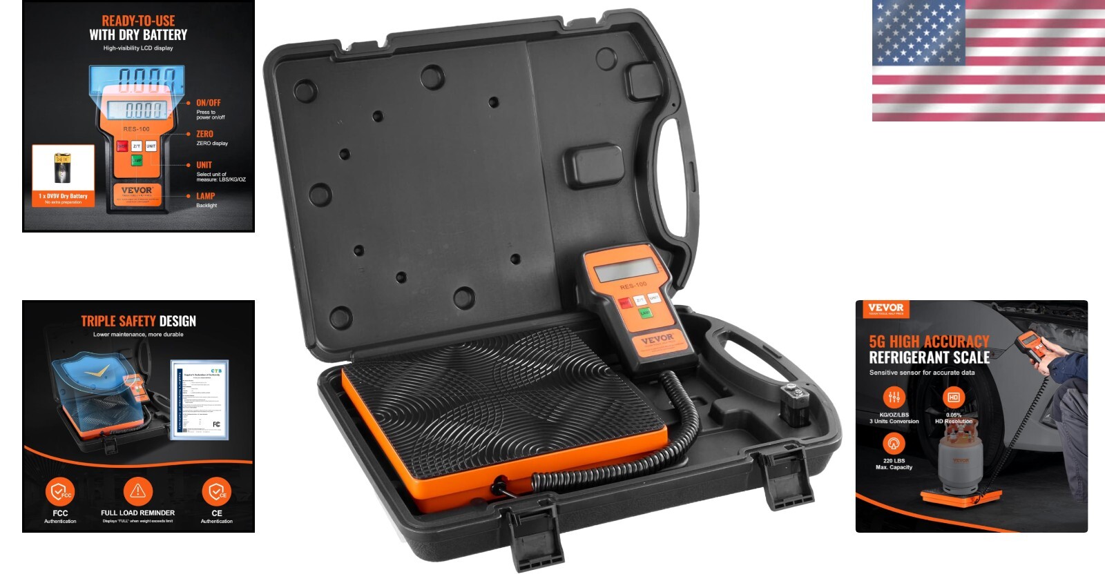 Easy-Read 220 lbs Refrigerant Charging Scale with Wired Remote & Safety Features