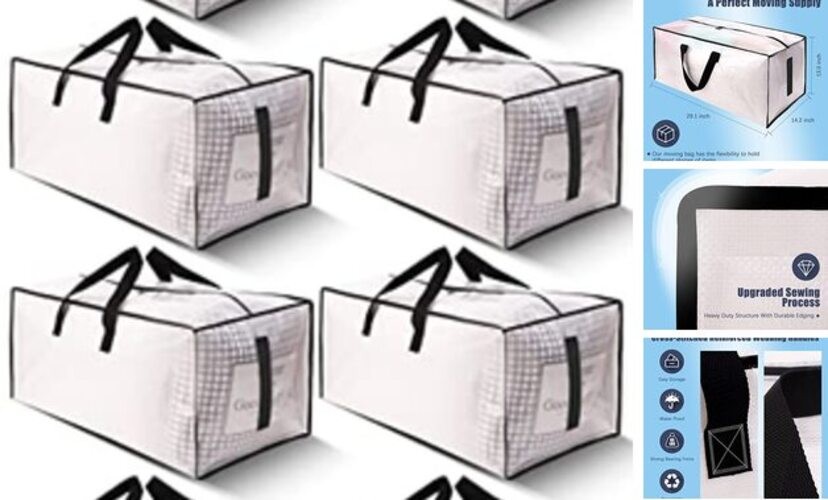 8 Pack Large Strong Moving Bags with Zippers & 8 Pack-24gal Semi-Transparent