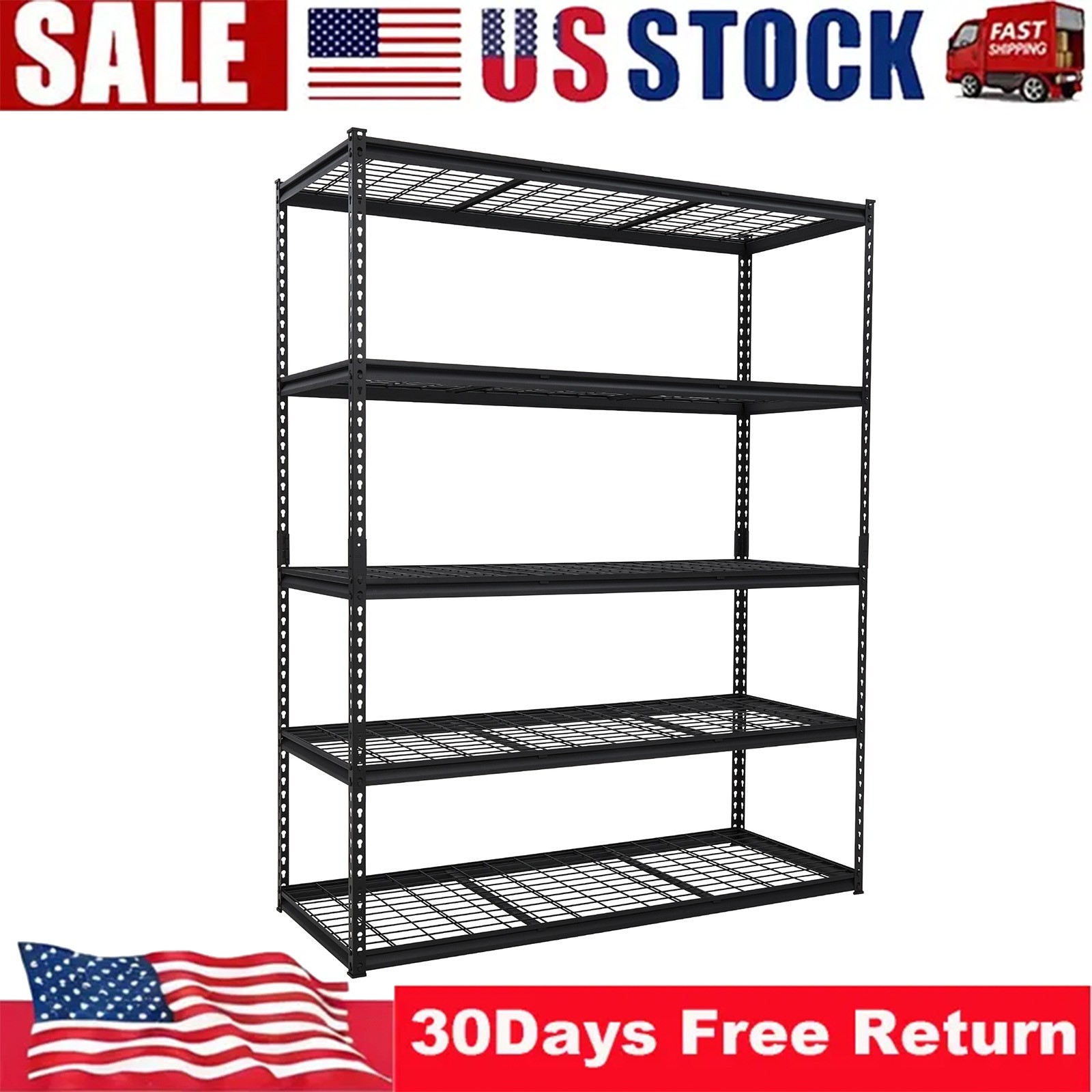 Heavy Duty 5-Tier Garage Shelving Unit Industrial Metal Storage Rack 60x24x77 in