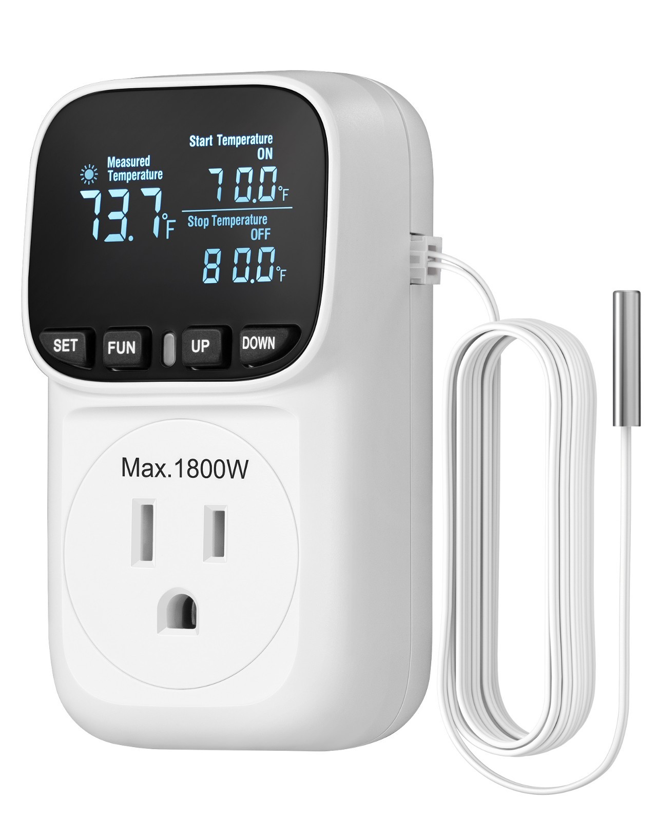 Digital Thermostat Outlet Plug 15A Heating Cooling VA Display Timer Greenhouse