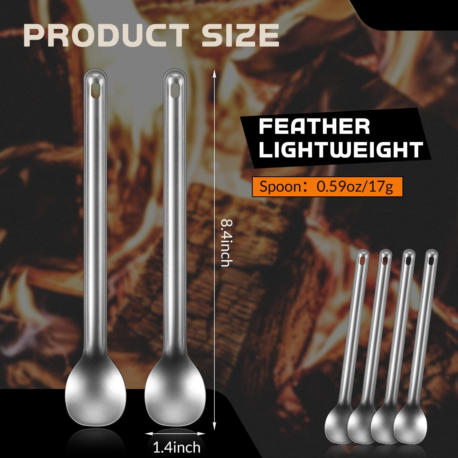 Hoolerry 4 Pieces Camping Spoon Long Handle Titanium Spoon Lightweight Ultral...