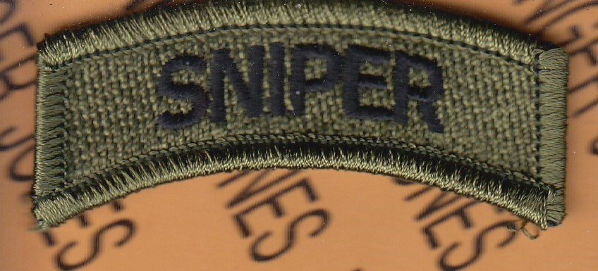 US Army SNIPER OD green & Black BDU marksmanship tab ~2.5" patch m/e