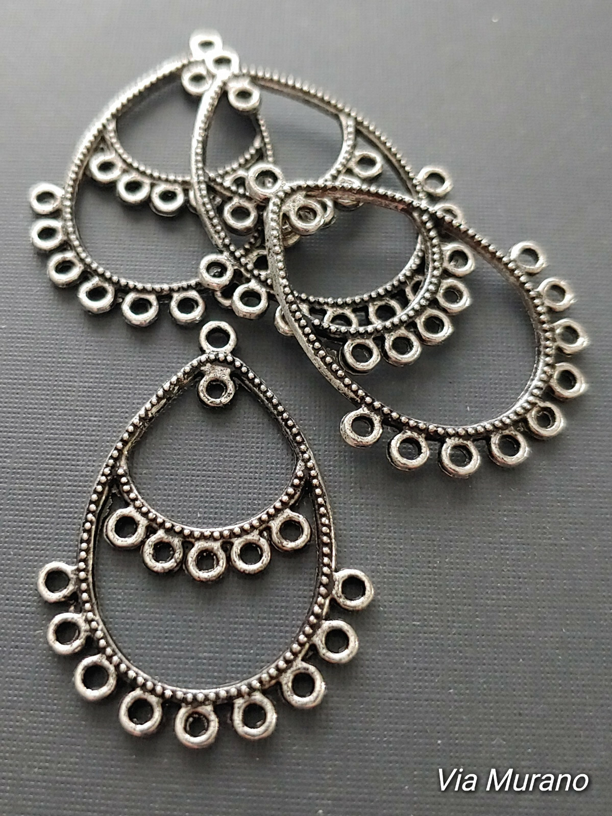 Antique Silver Pewter Multi Hole Chandelier Earring Finding (Pack of 4) 42x32mm
