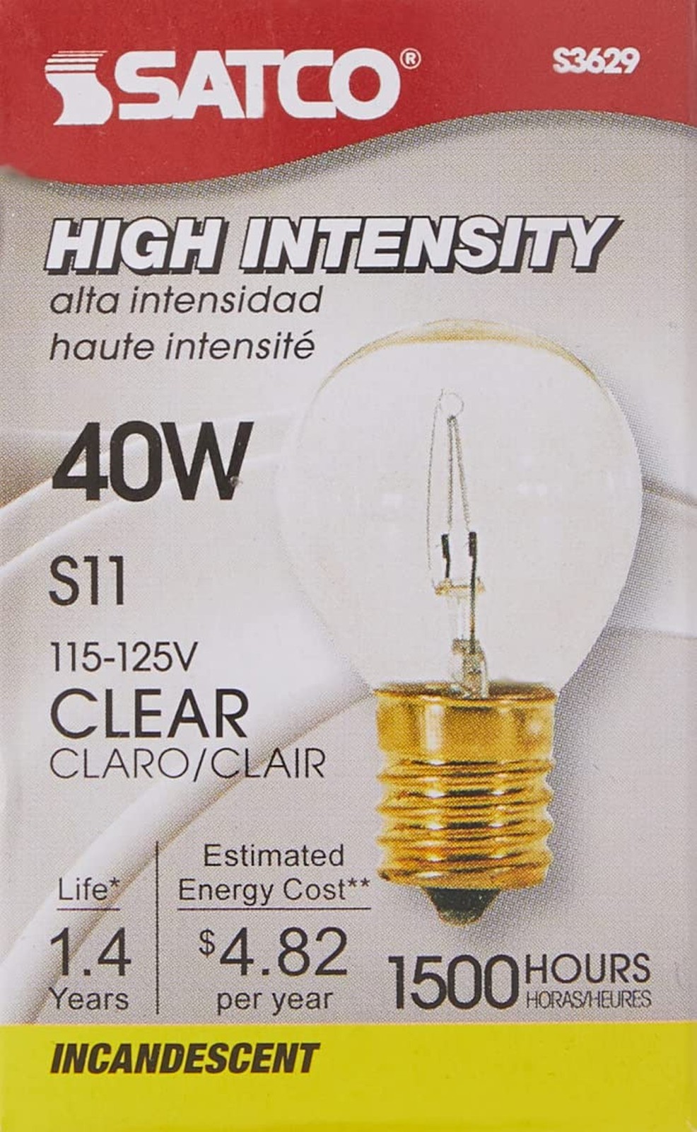 Satco S3629 Intermediate Base 40-Watt S11 Light Bulb, Clear, 1 Count (Pack of...