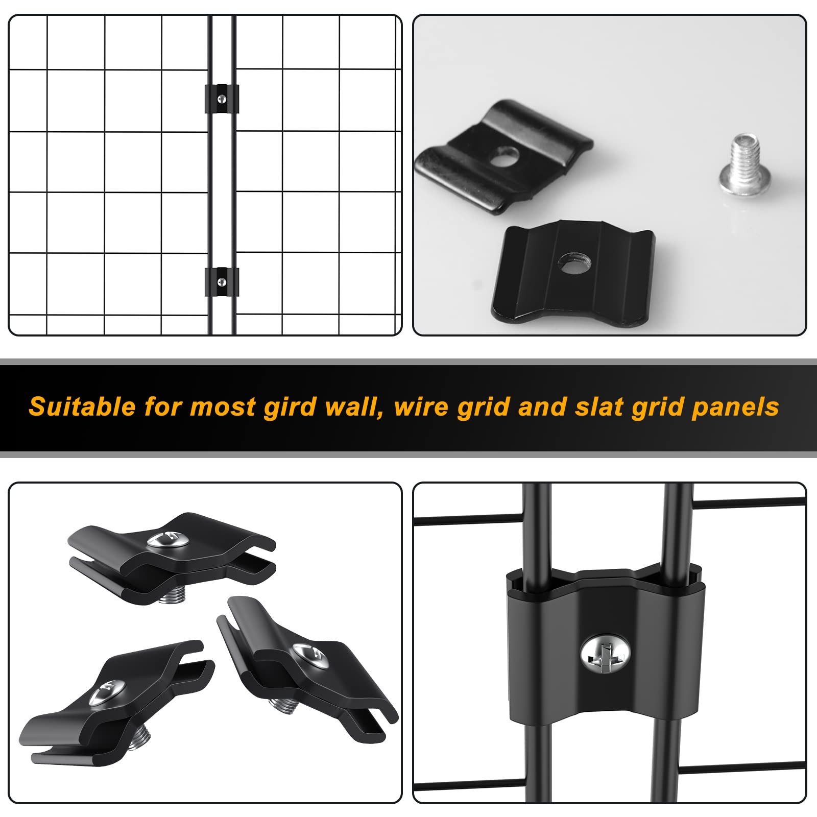 Gridwall Joining Clips Black Wire Grid Panel Connectors For Wall 18 PCS
