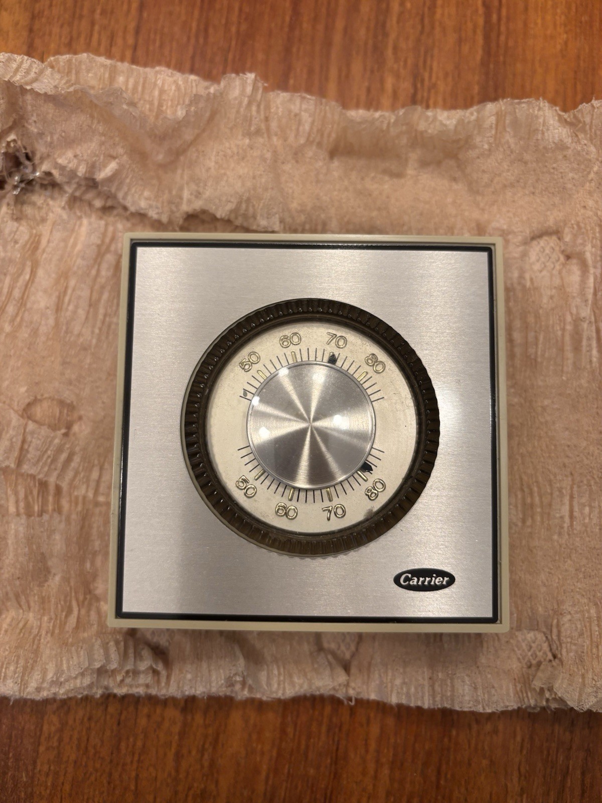 Vtg Mid CtyCarrier Honeywell Electromechanical Dial Thermostat Square Heat Prop