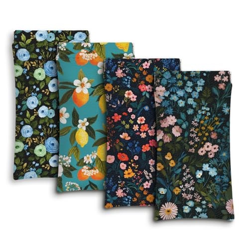 Eyeglass Cases Pack,Boho Floral Pattern Sunglasses Case,PU Leather Soft 4 Blue