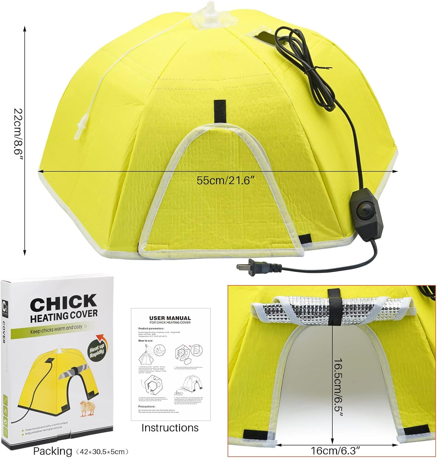 Large Chick Brooder Heating Plate Chick Brooder Box 21.6" Heat up to 50 Chicks,