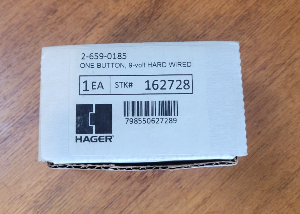 New! Hager 9-Volt Wireless Transmitter Hard Wired 1 Button - 2-659-0185 / 162728