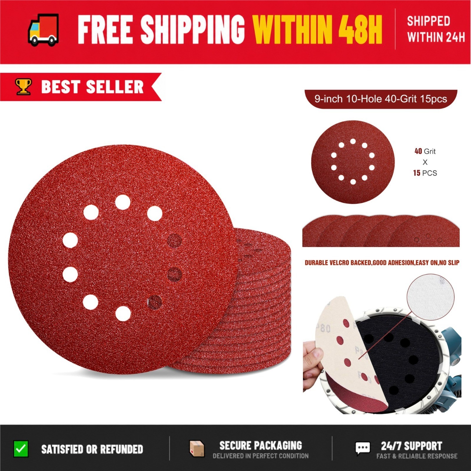 9 Inch 40 Grit Sanding Discs - 15 Pack for Drywall & Popcorn Ceilings