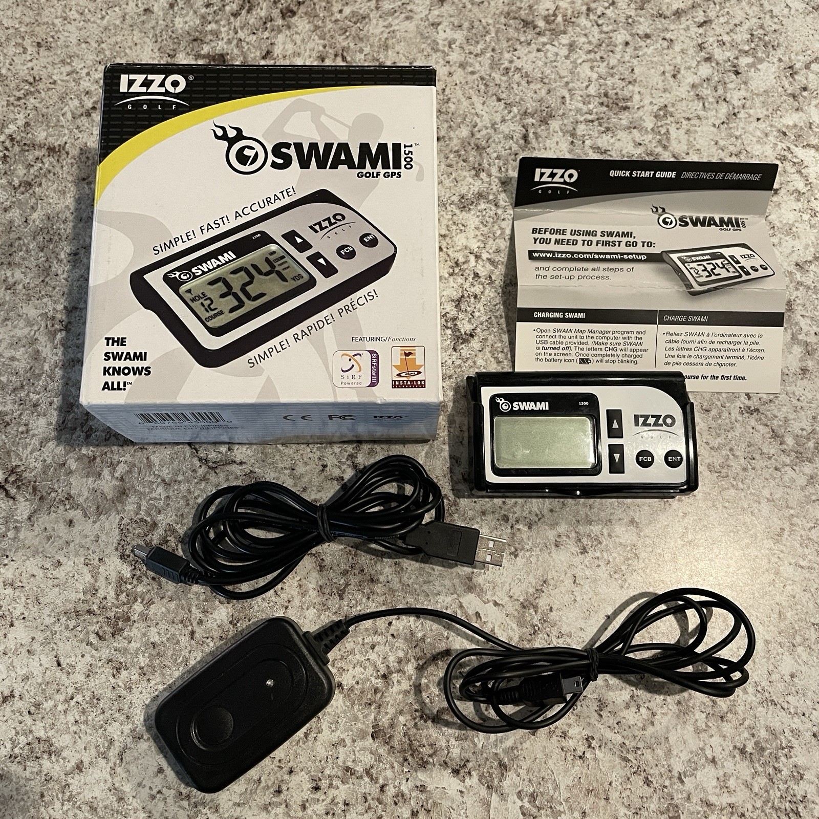 Izzo Swami 1500 Golf GPS Rangefinder With USB Cable Charger In Box