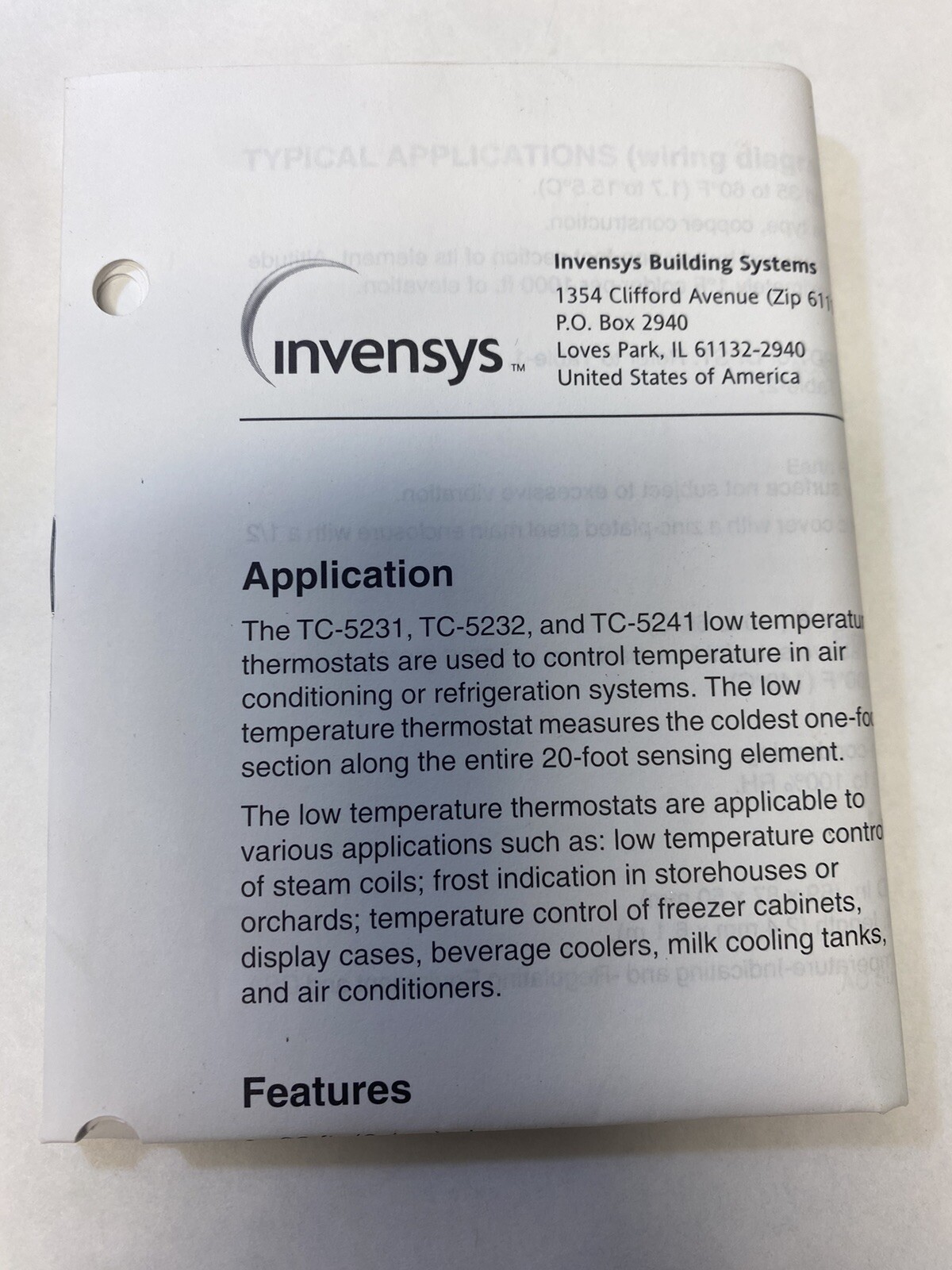 SIEBE Environmental Controls TC-5241 Low Temperature-Manual Reset