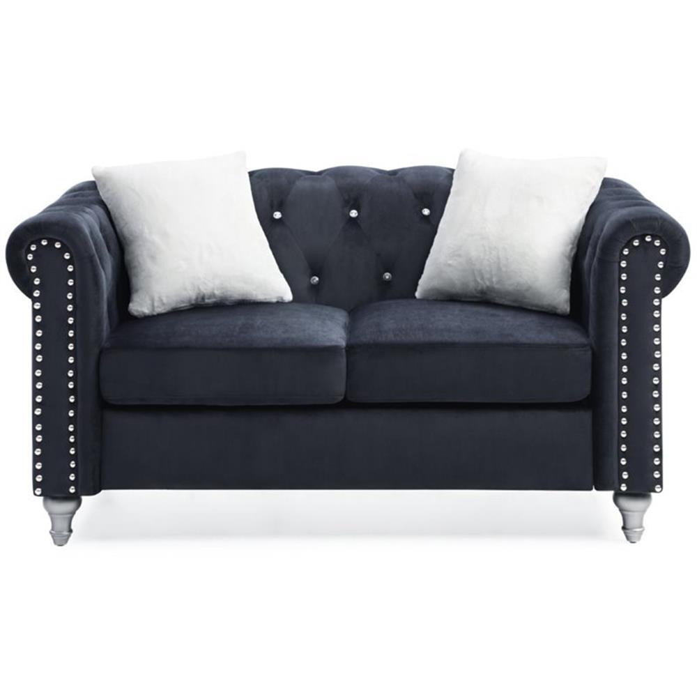 Maklaine 19" Contemporary Soft Velvet Upholstered Loveseat in Black