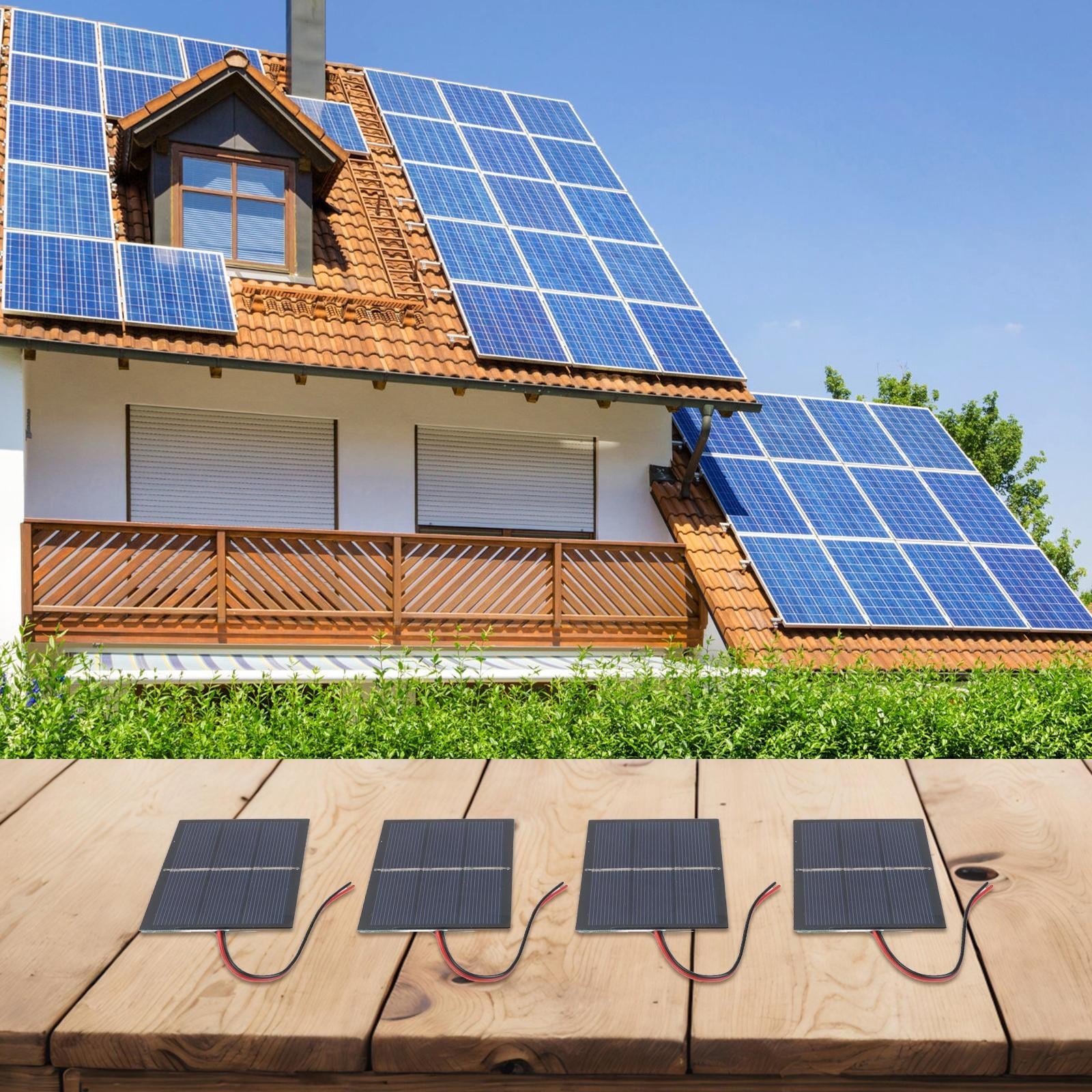 4 Pack 065W 15V Small Solar Panels Wired for Portable Electronics Power 60x80mm