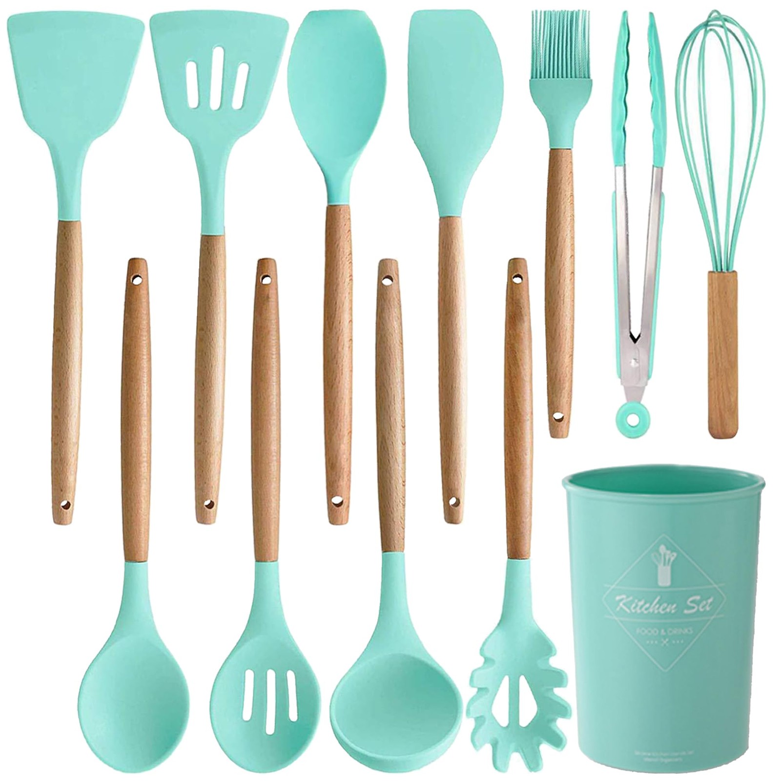 Silicone Kitchen Cooking Utensils Set,12 pcs Non-stick Silicone Kitchen Utens...