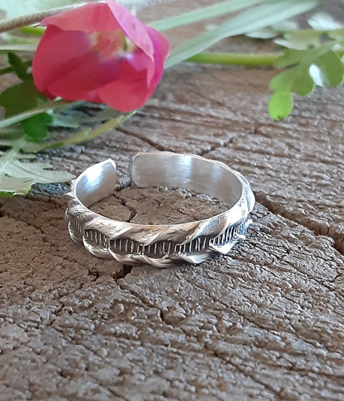 sterling silver thumb ring adjustable with braided pattern - handmade