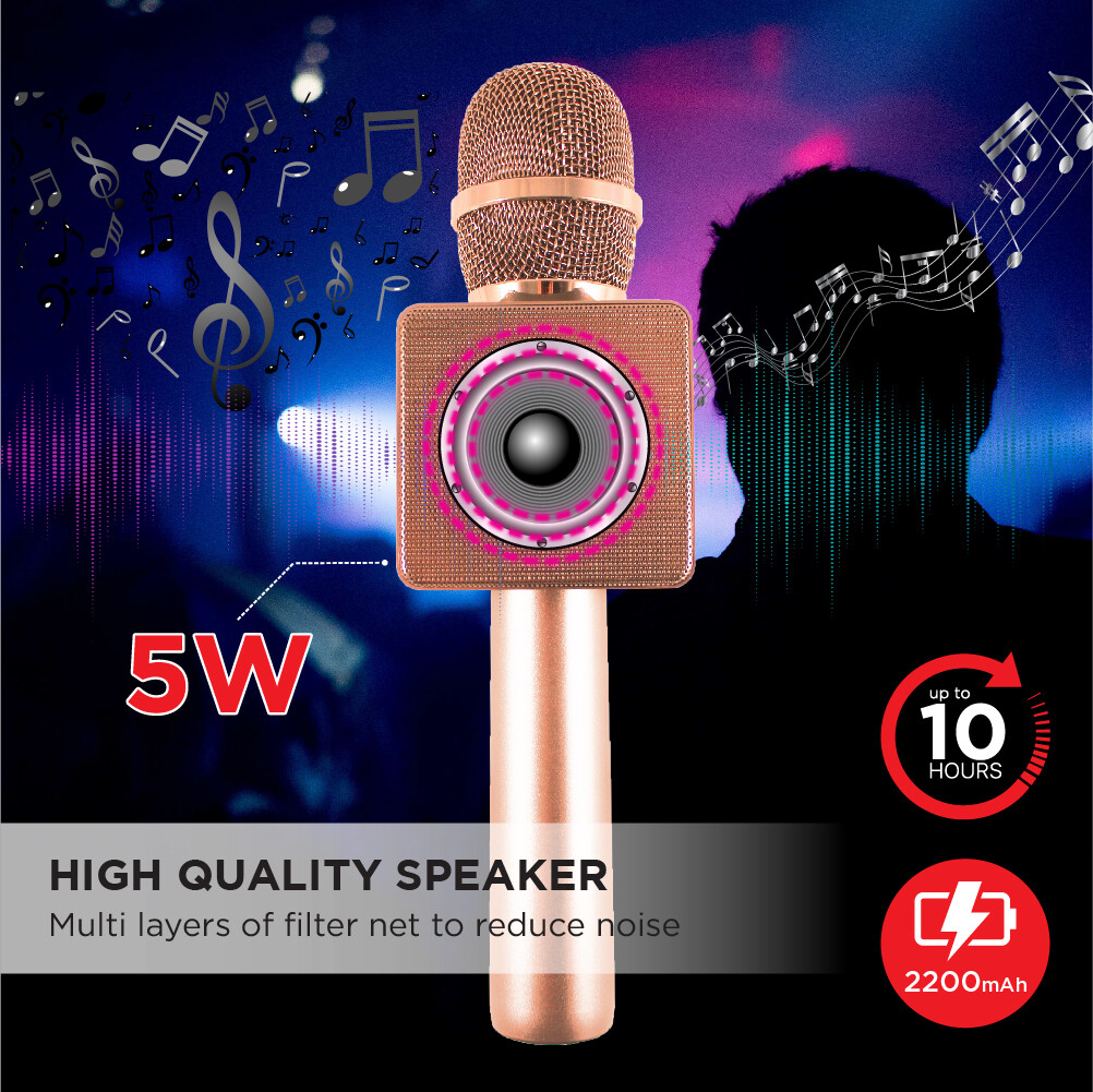 Gigastone Bluetooth V5.0 Karaoke Microphone Wireless Portable Handheld Speaker